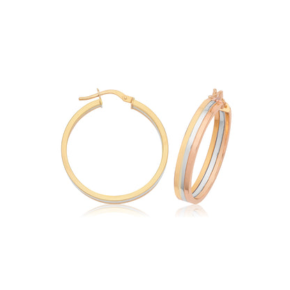 9ct Gold 3 Color Hoops - ER1215 - 25 mm