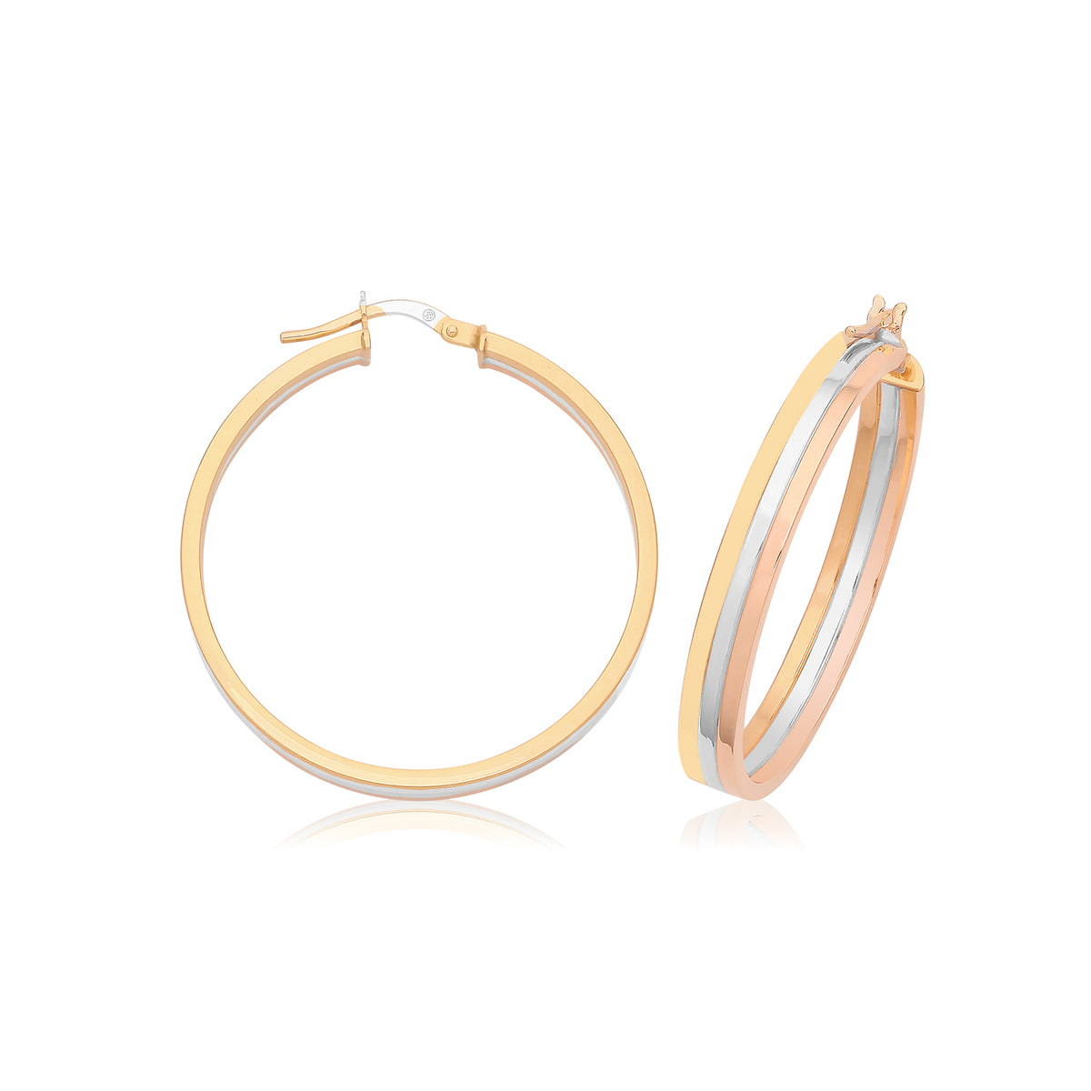9ct Gold 3 Color Hoops - ER1215 - 30 mm