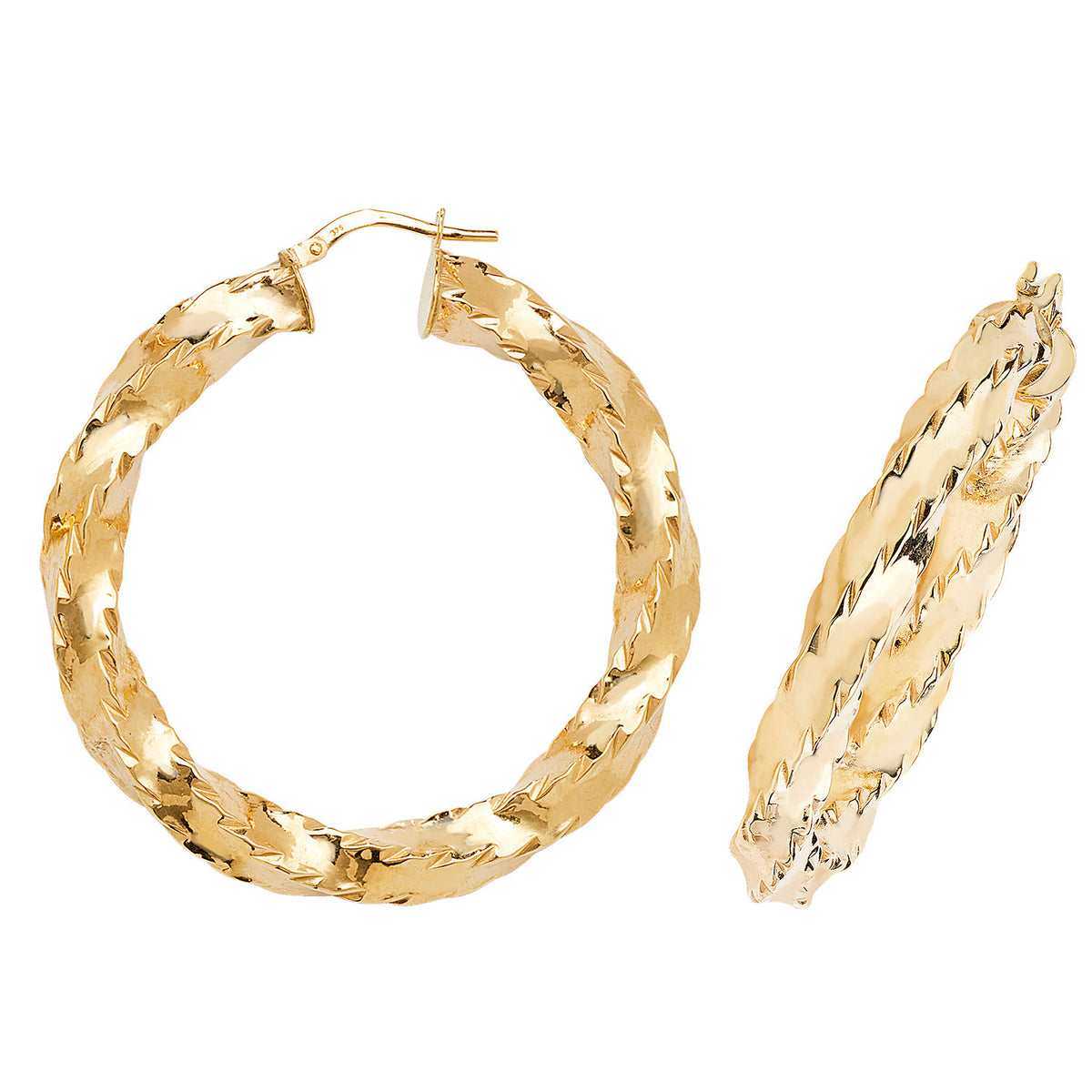 9ct Gold Diamond Cut Twisted Hoops - ER161 - Default Title