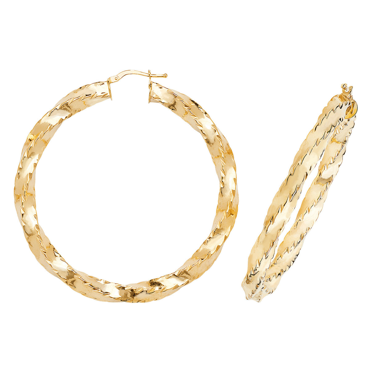 9ct Gold Diamond Cut Twisted Hoops - ER162 - Default Title