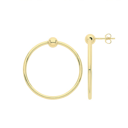 9ct Gold Tube Hoops Drops - ER945 - 30 mm