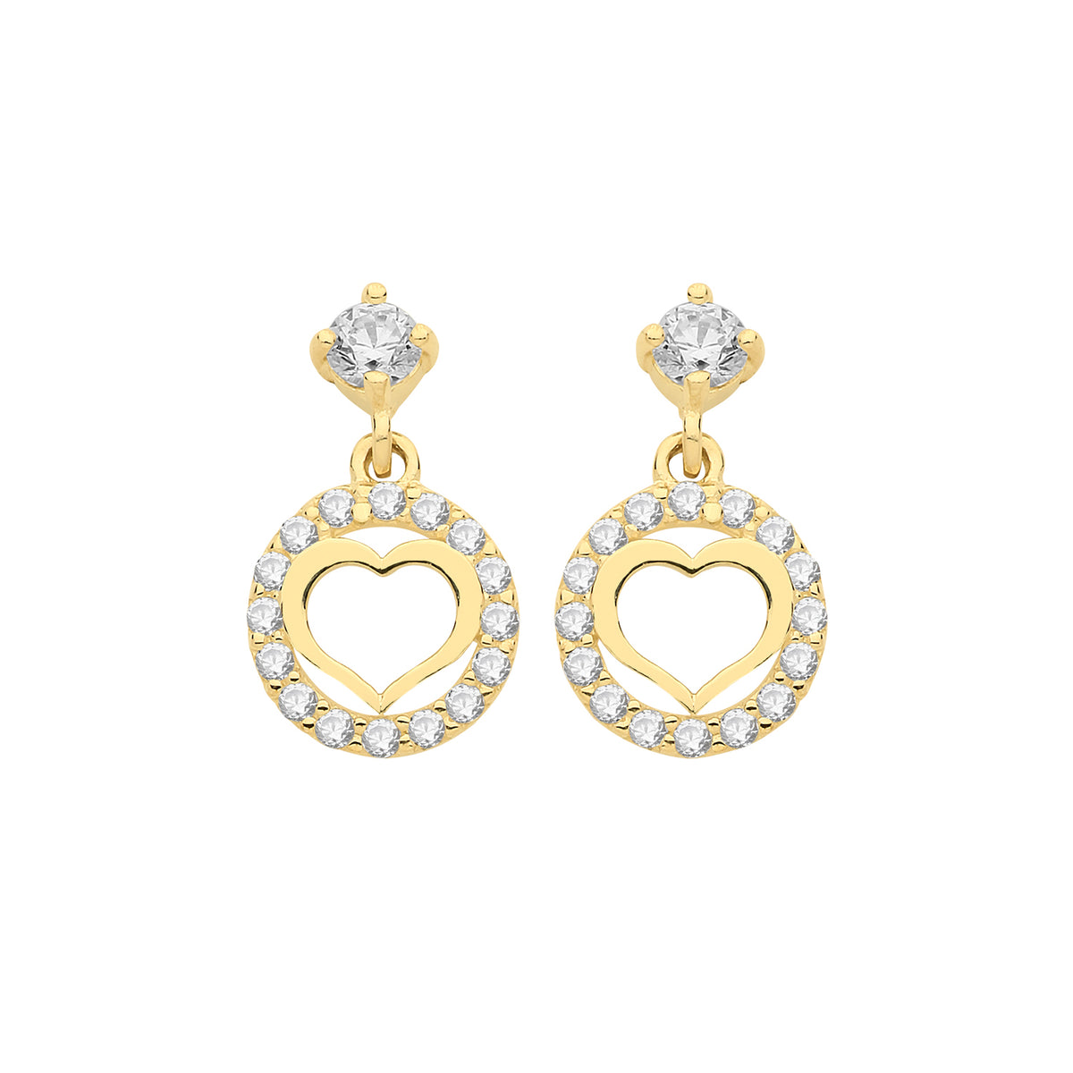 9ct Gold Heart Halo Style Drops - ES1608