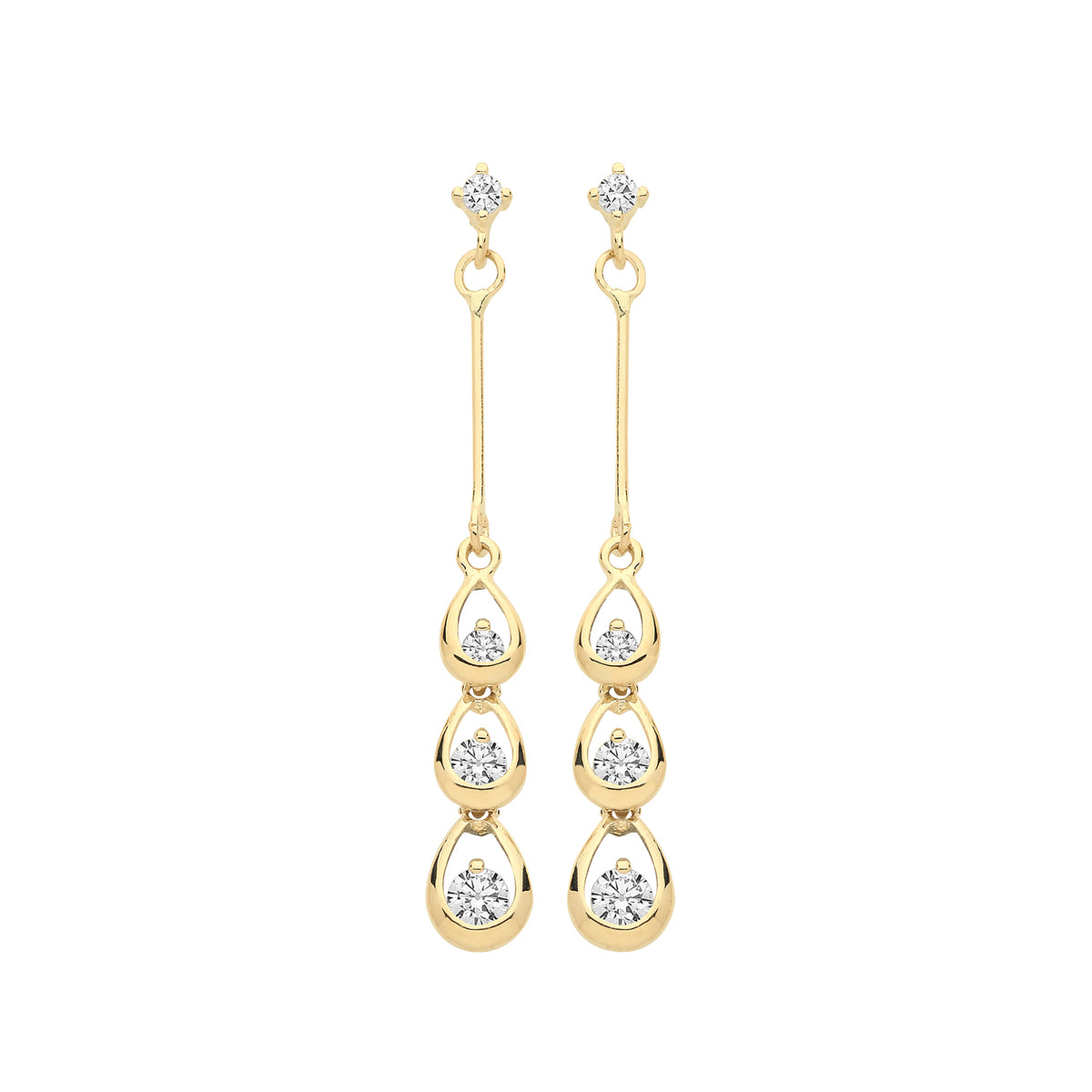9ct Gold Triple Teardrop CZ Drops - ES1618