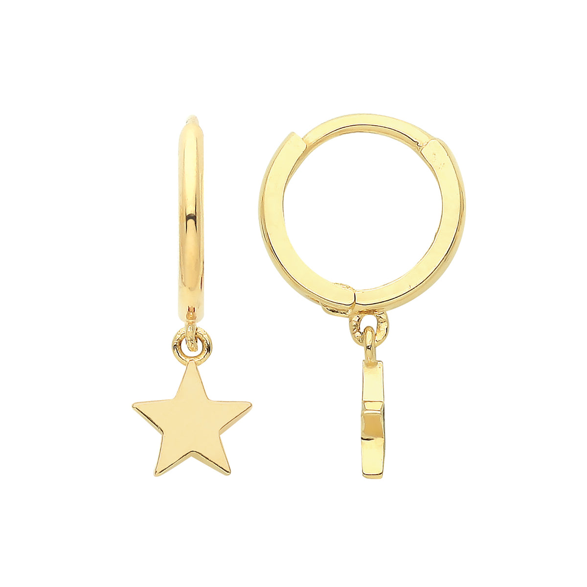 9ct Gold Plain Star Drop Hinged Earrings - ES1676