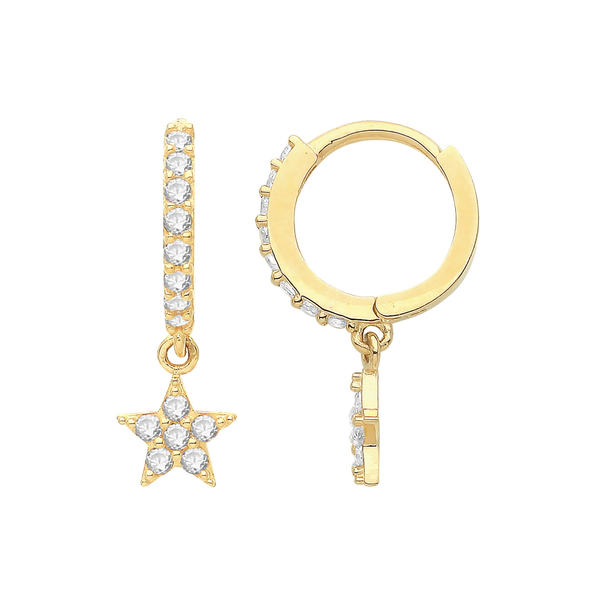 9ct Gold CZ Star Drop Hinged Earrings - ES1677