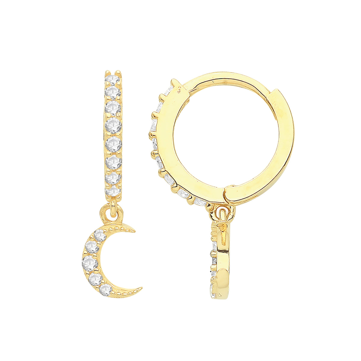 9ct Gold CZ Moon Drop Hinged Earrings - ES1679