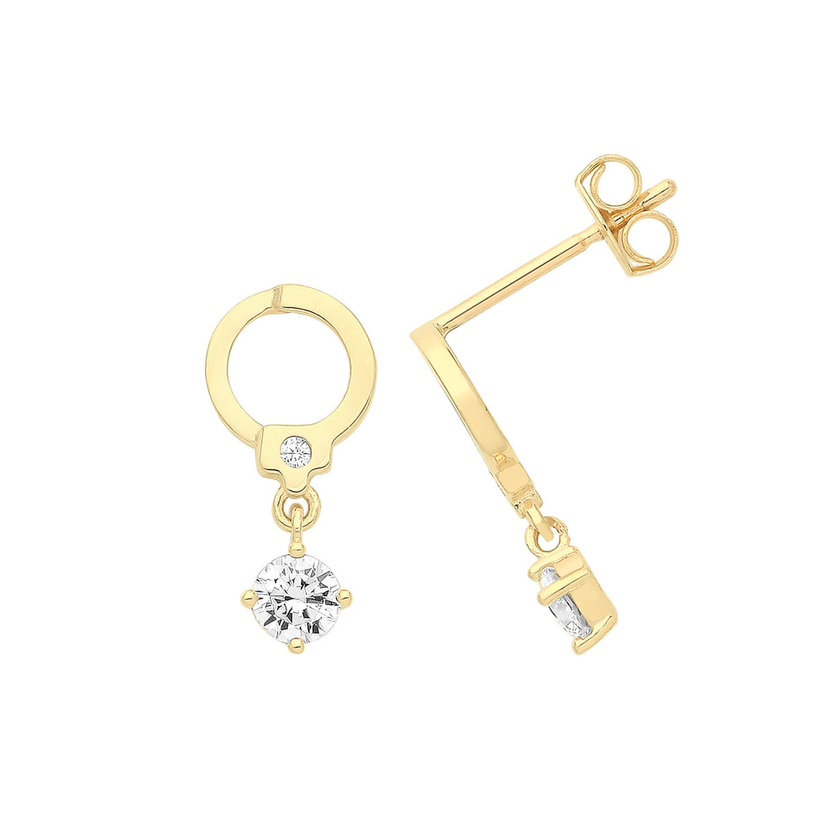9ct Gold Handcuff Stud With Hanging CZ - ES1701