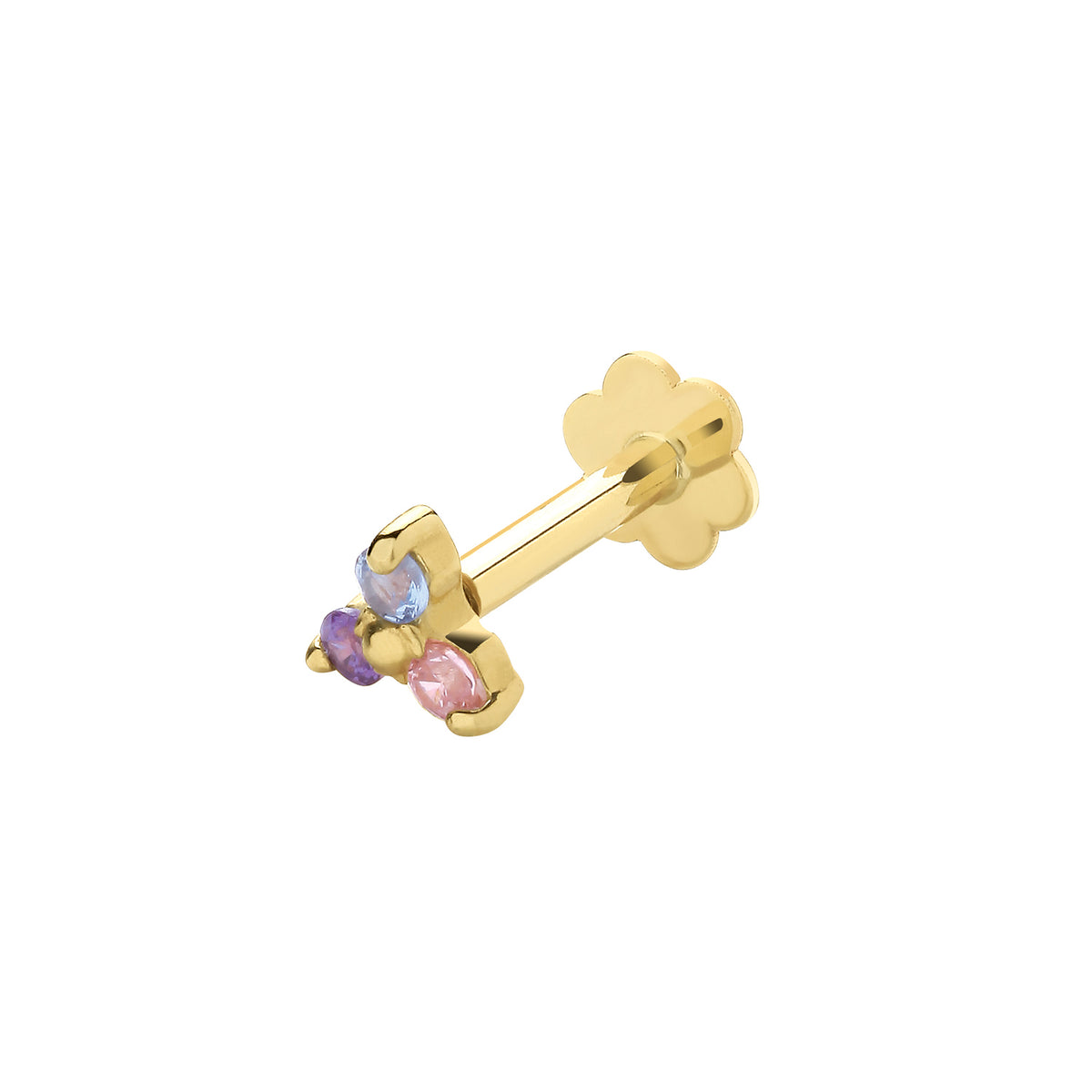 9ct Gold Tricolour CZ Flower Cartilage Labret - ES2050