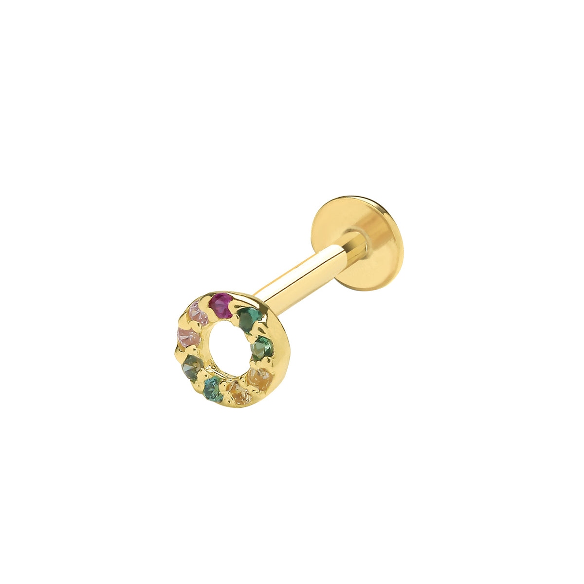 9ct Gold Multicoloured CZ Circle Cartilage Labret - ES2052