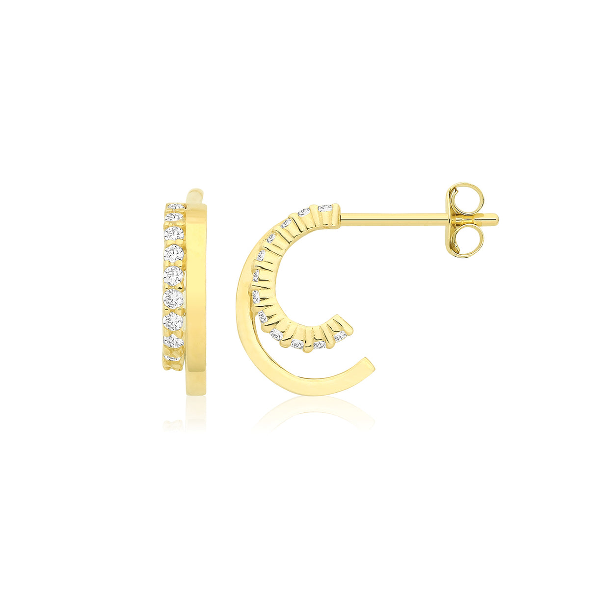 9ct Yellow Gold CZ Double Half-Hoop Earrings - ES2066
