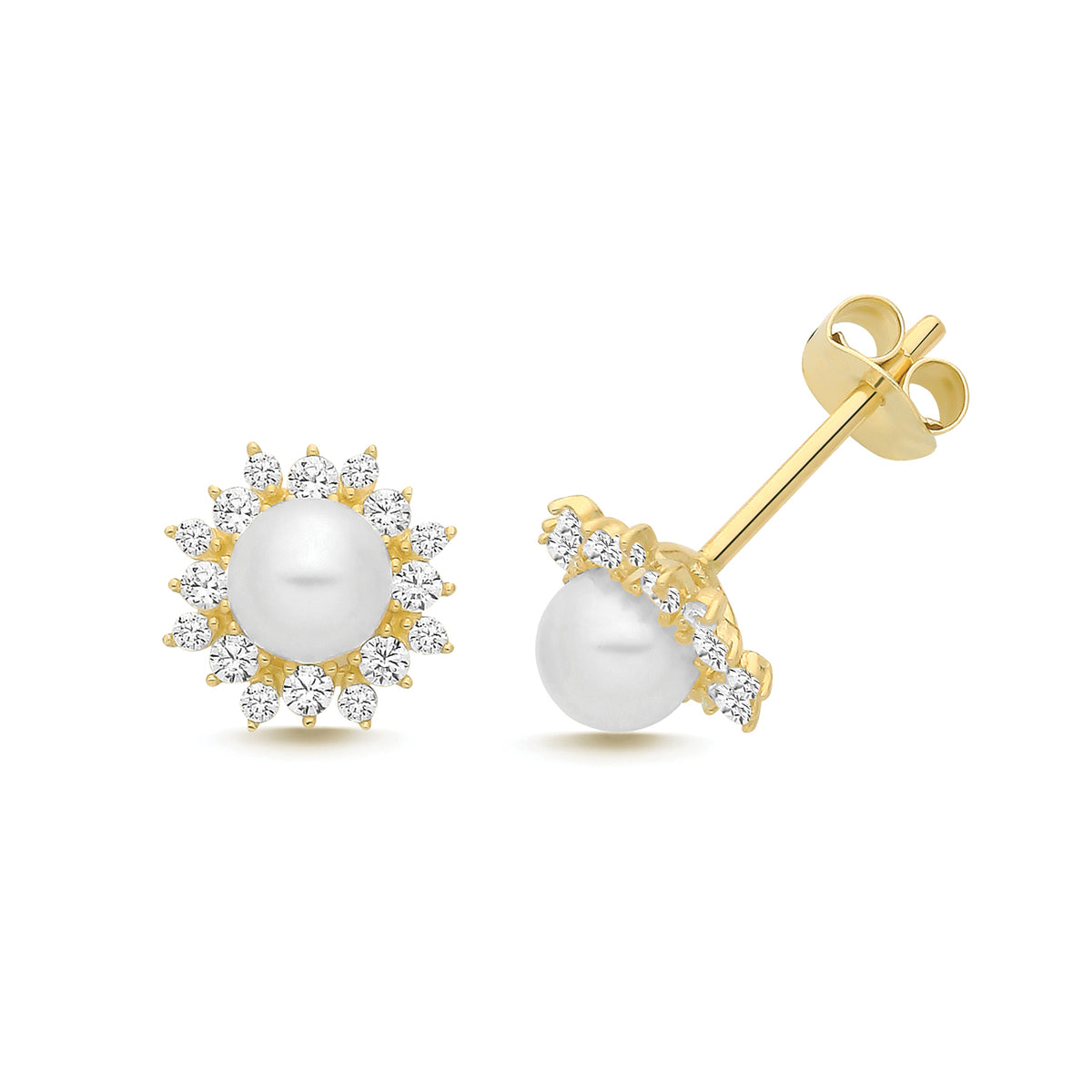 9ct Yellow Gold Freshwater Pearl & CZ Studs - ES2071