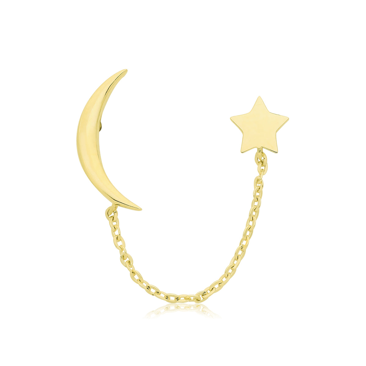 9ct Yellow Gold Moon & Star Chain Single Earring - ES2072