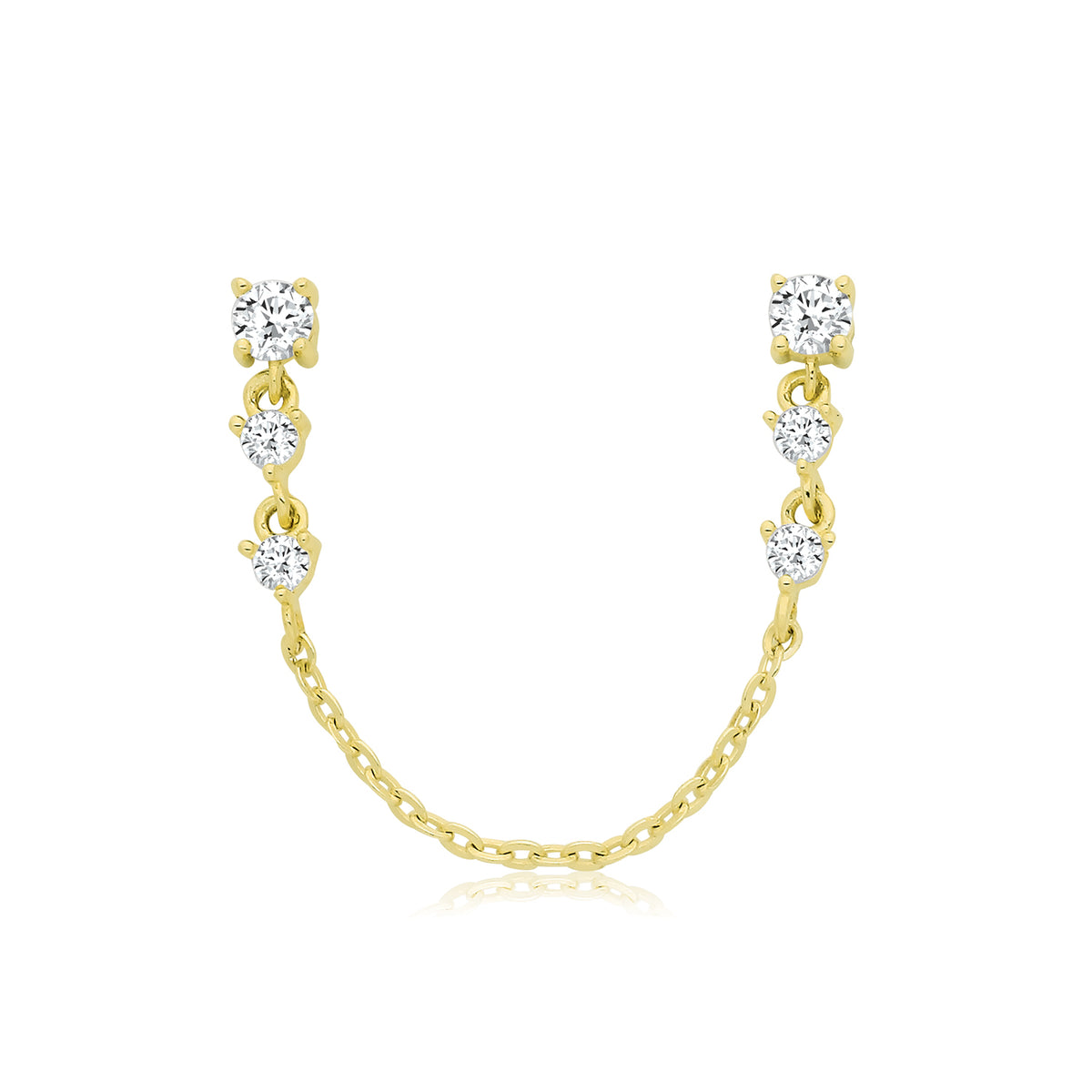 9ct Yellow Gold CZ With Chain Earrings - ES2078