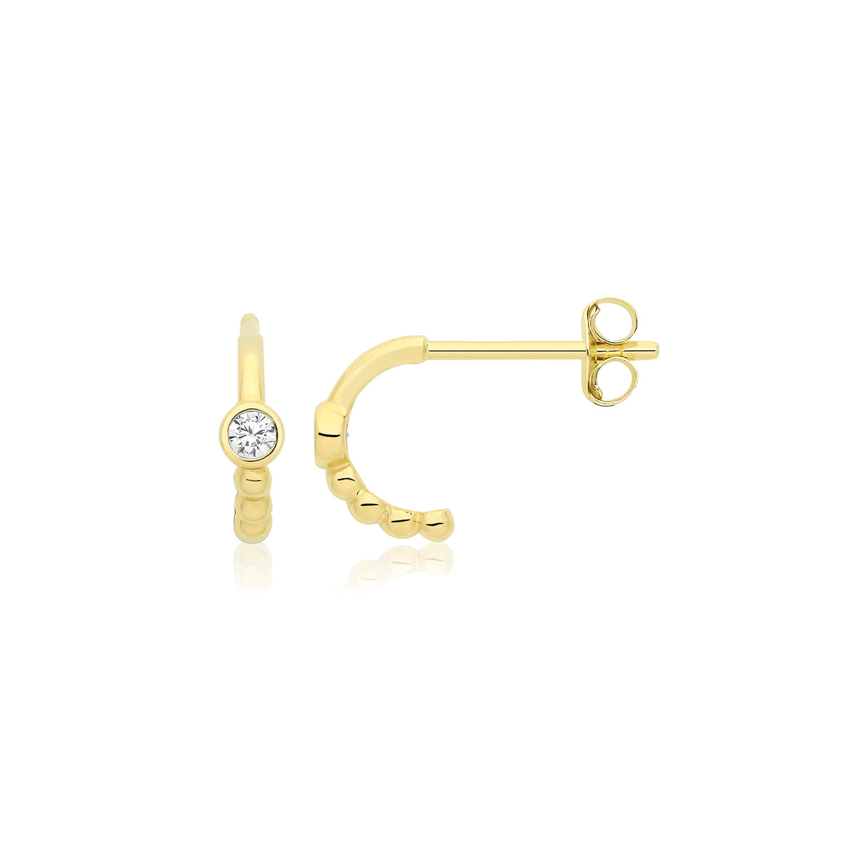9ct Yellow Gold CZ Half-Hoop Earrings - ES2090