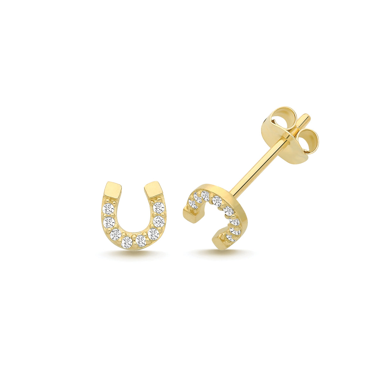 9ct Yellow Gold CZ Horseshoe Studs - ES2094