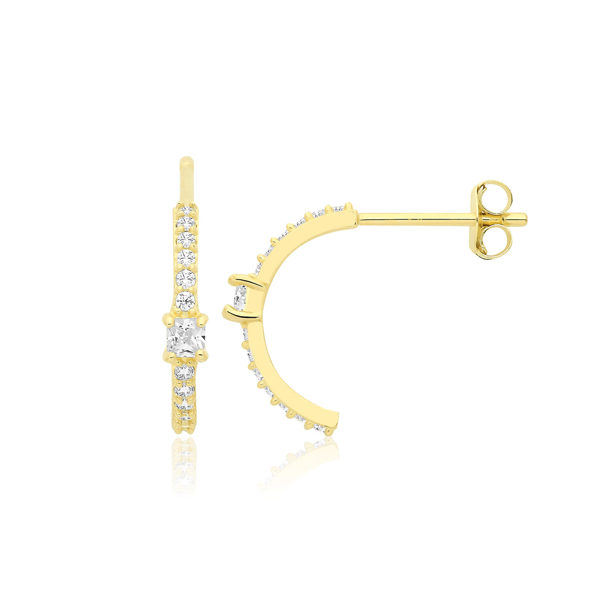 9ct Yellow Gold CZ Half-Hoop Earrings - ES2095