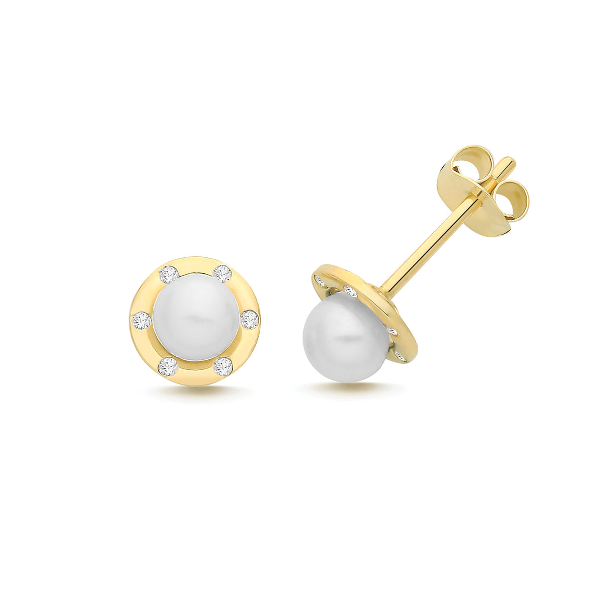 9ct Yellow Gold Freshwater Pearl & CZ Studs - ES2098