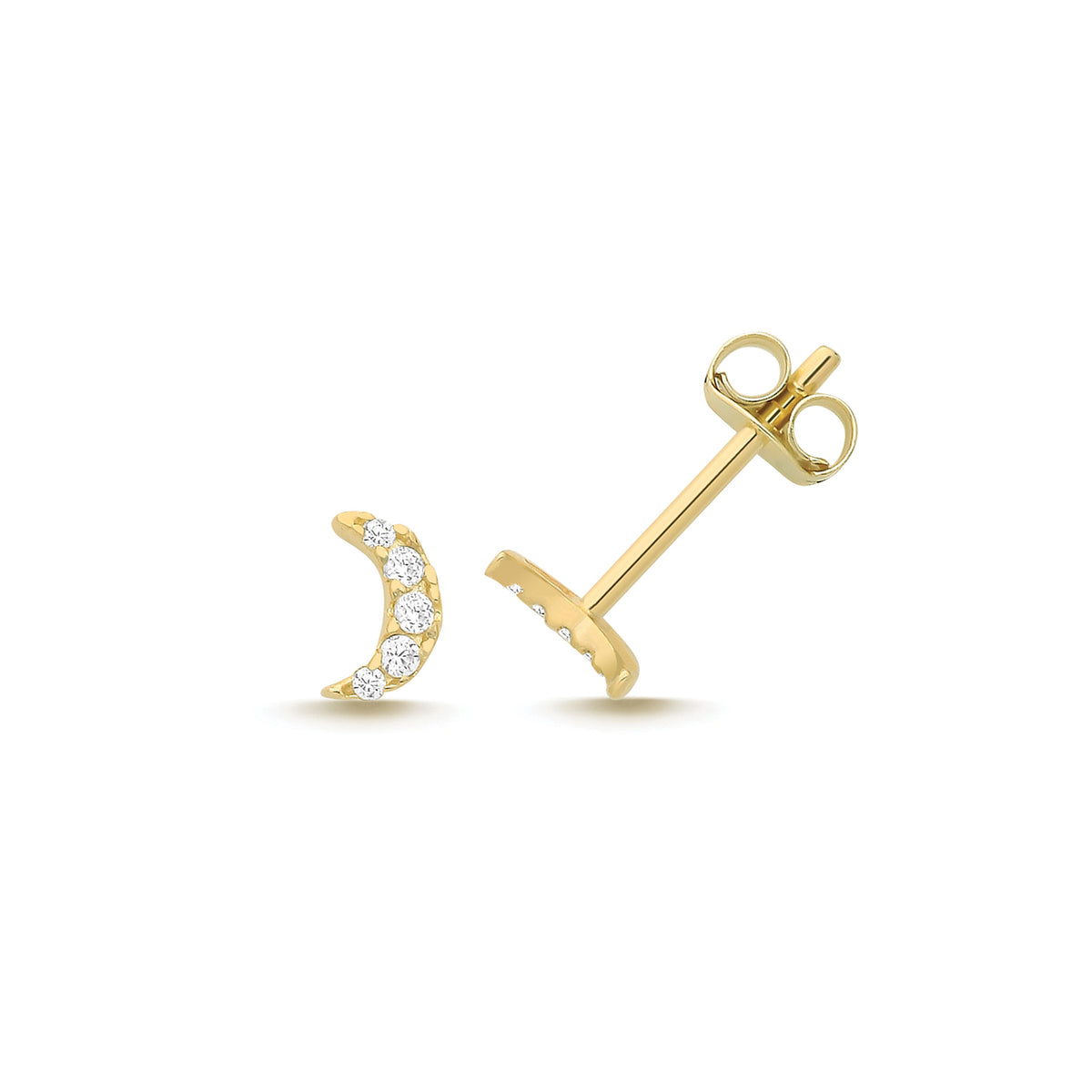 9ct Yellow Gold CZ Moon Studs - ES2100