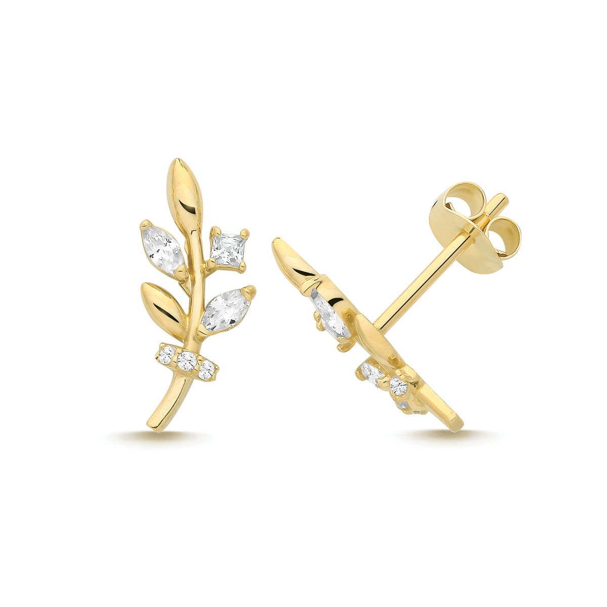 9ct Yellow Gold CZ Branch Climber Studs - ES2103
