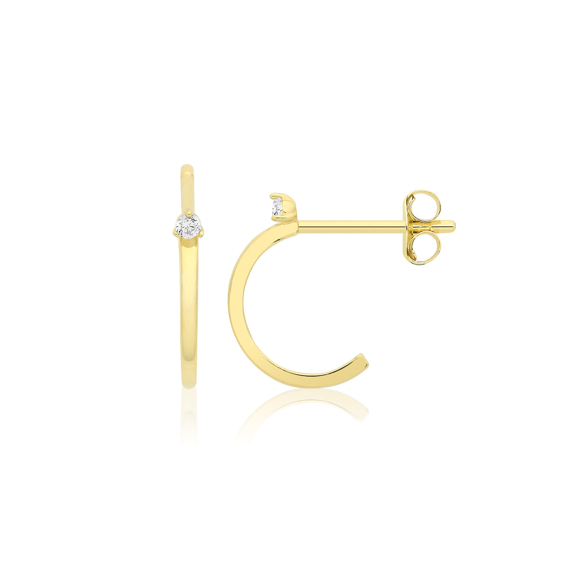 9ct Yellow Gold CZ Half-Hoop Earrings - ES2104