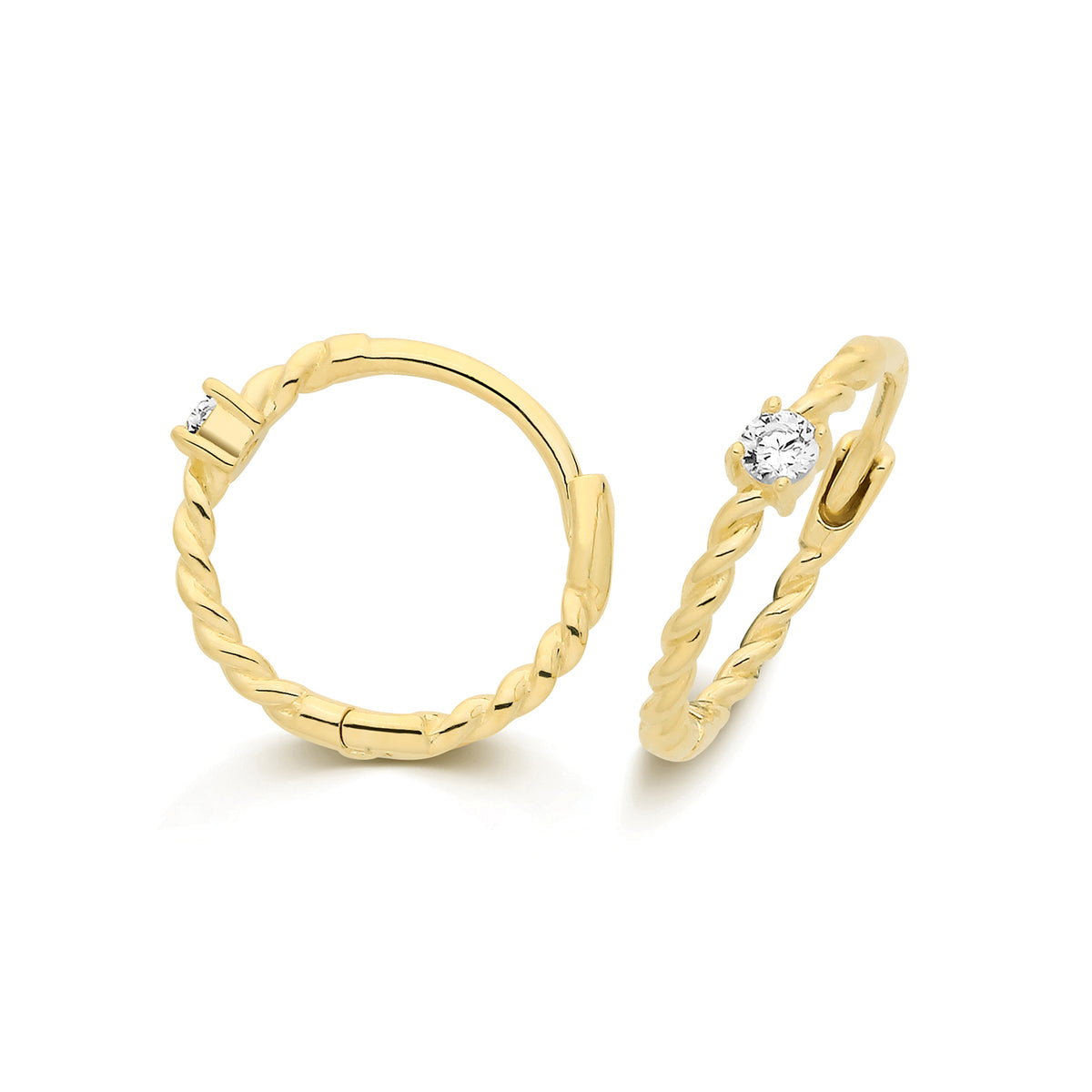 9ct Yellow Gold CZ Twist Huggies - ES2114