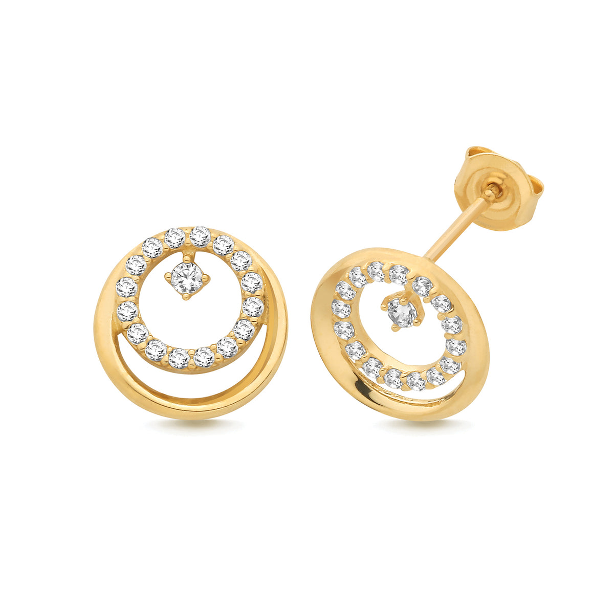 9ct Yellow Gold CZ Double Circle Stud - ES2170