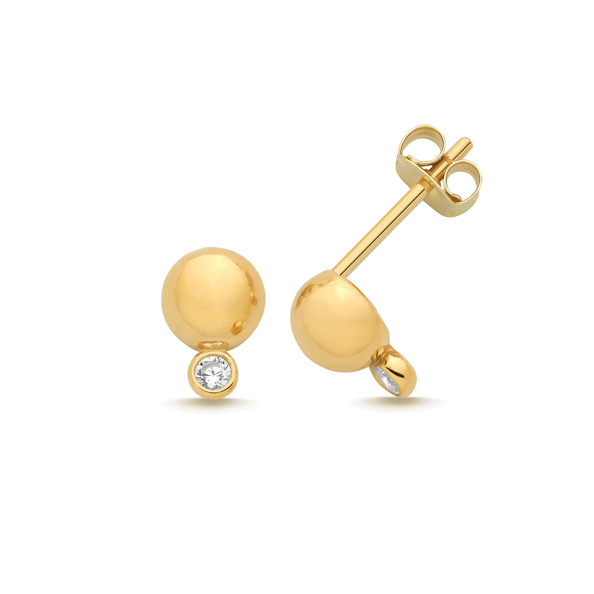 9ct Yellow Gold Dome Ball +CZ Stud - ES2180