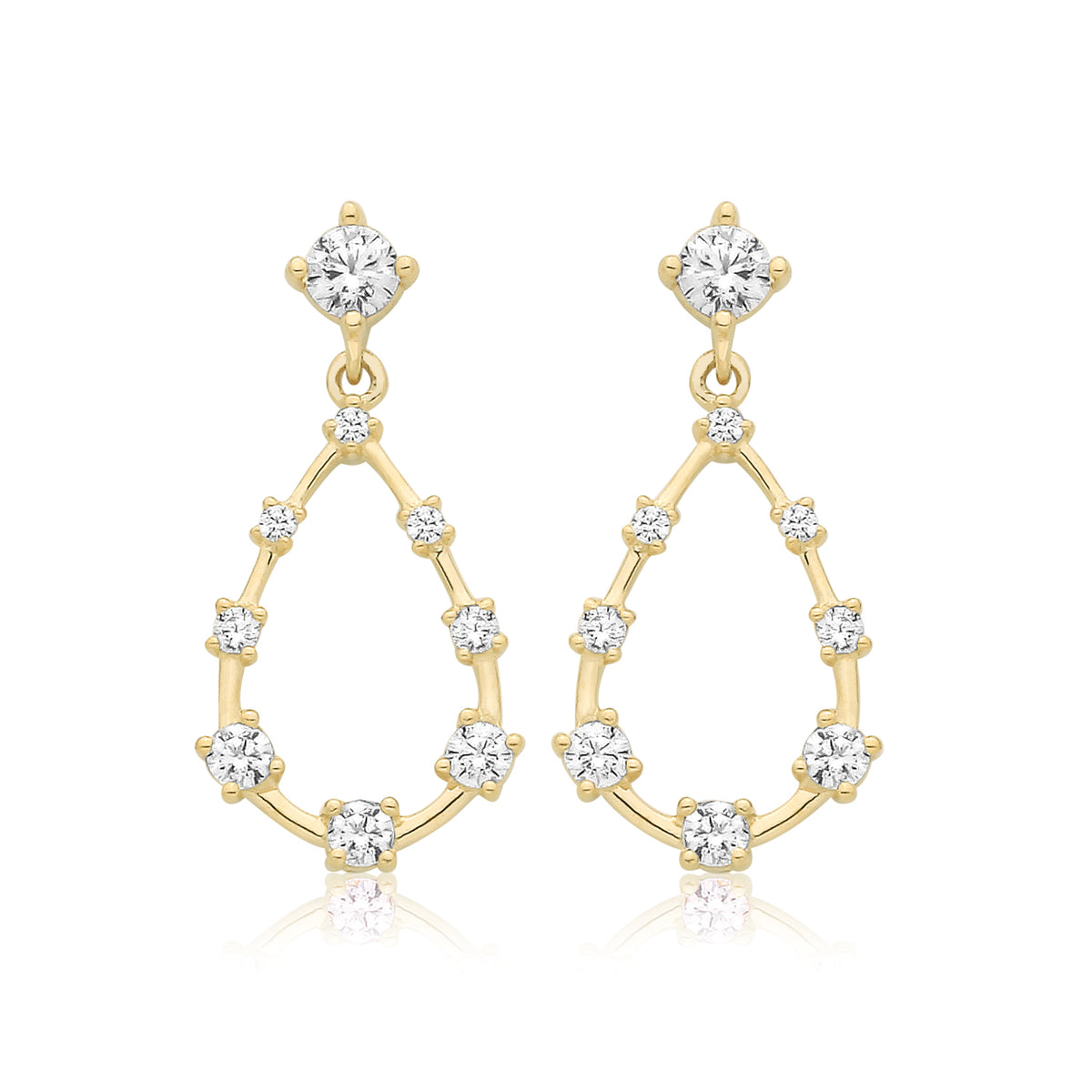 9ct Yellow Gold CZ Tear Drop Earrings - ES2190