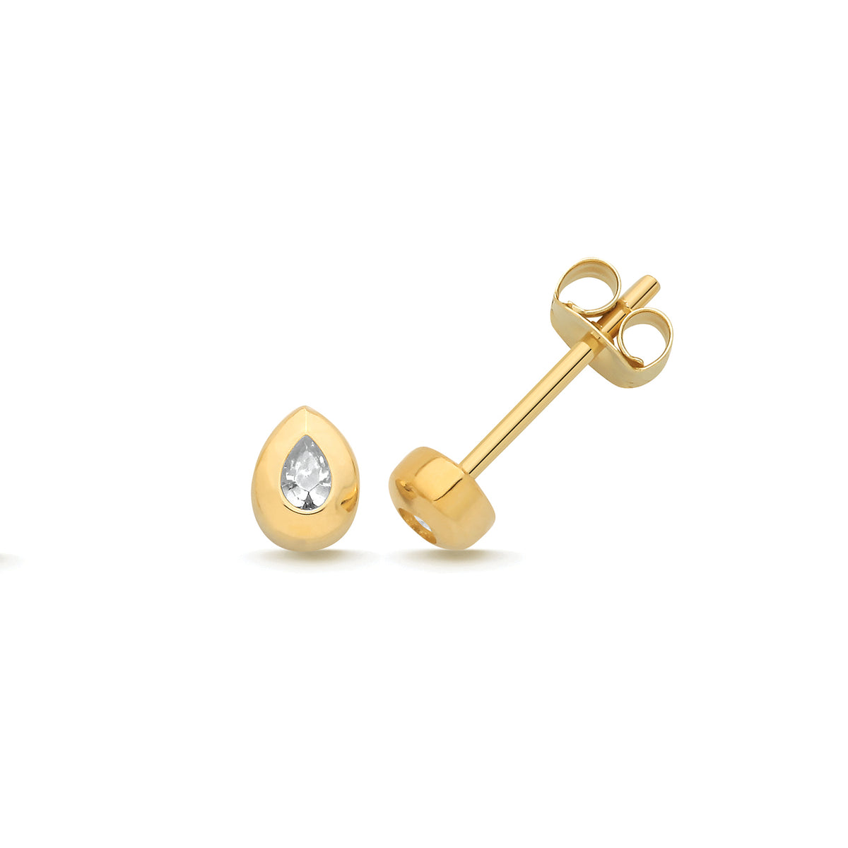 9ct Yellow Gold CZ Tear Drop Stud Earrings - ES2195