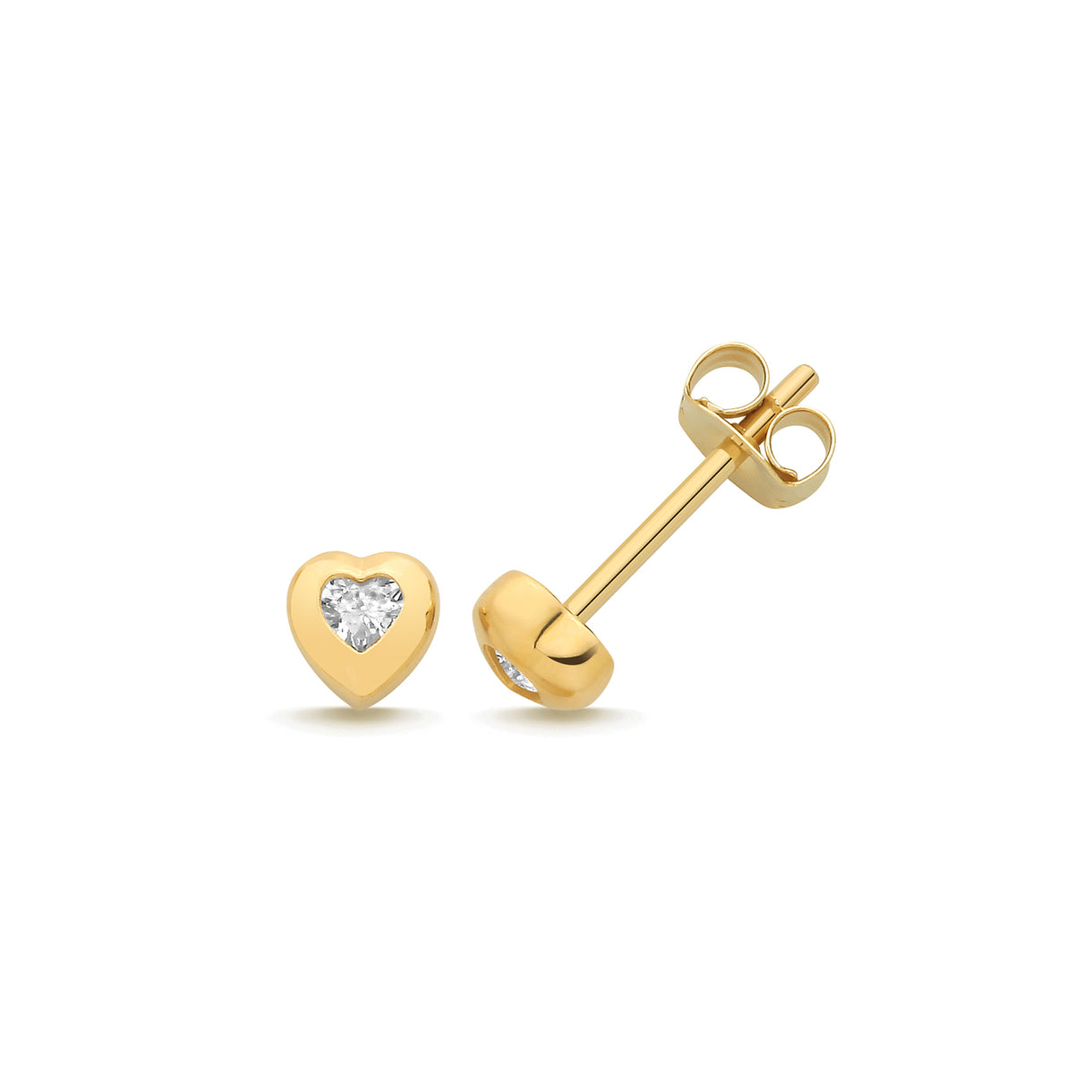 9ct Yellow Gold CZ Heart Stud Earrings - ES2196