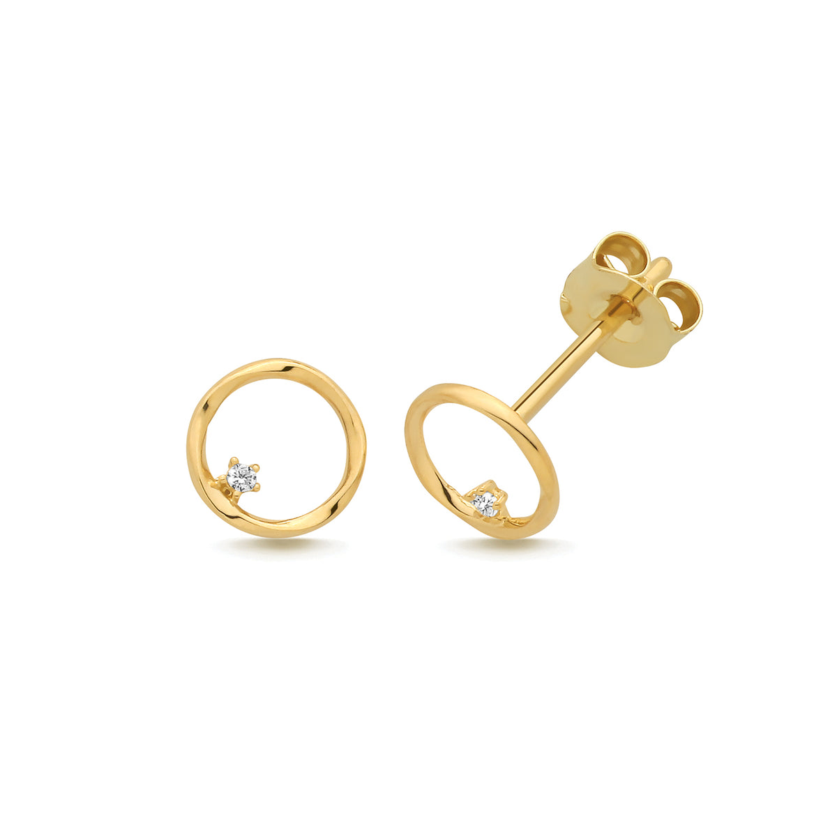 9ct Yellow Gold CZ Circle Stud Earrings - ES2211
