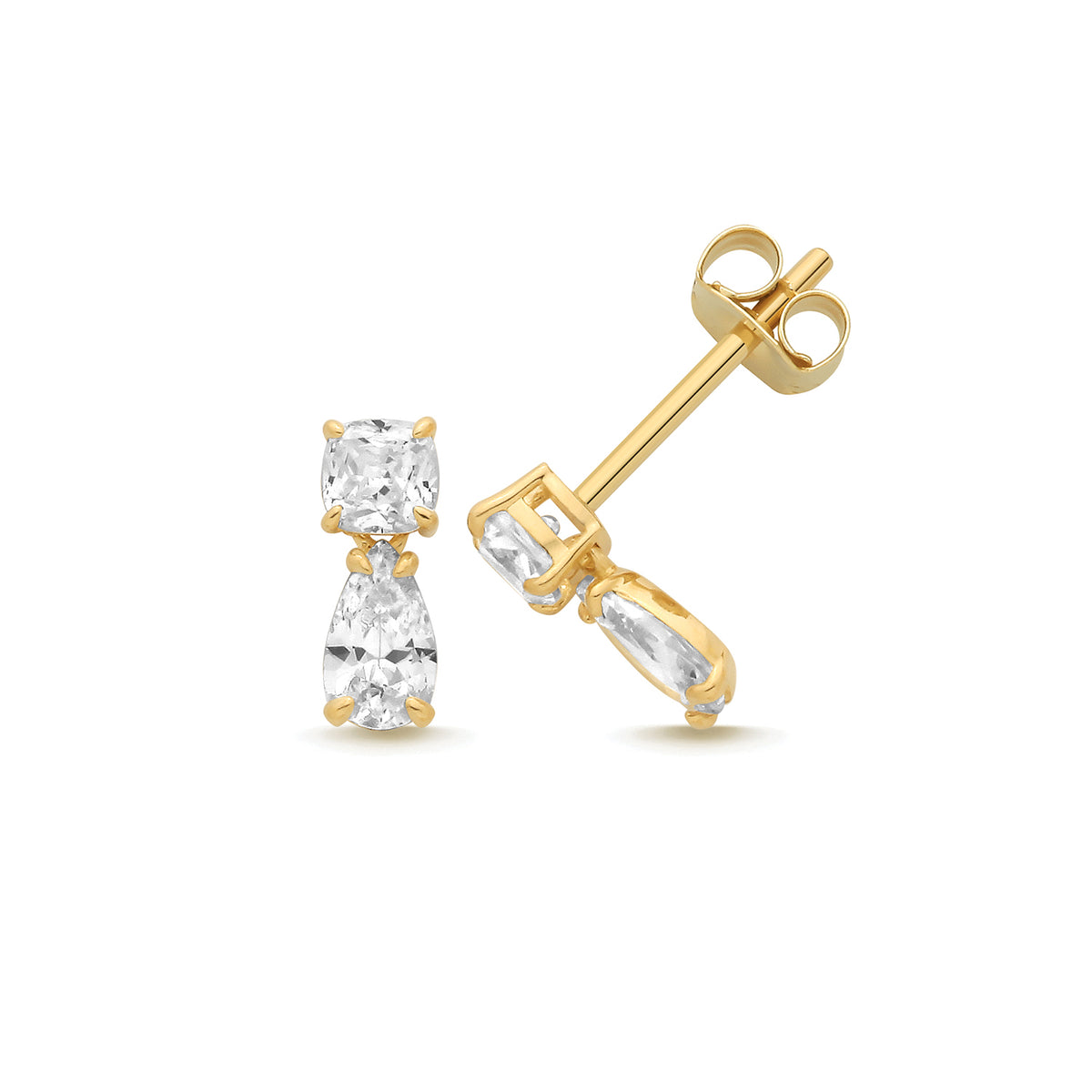 9ct Yellow Gold CZ Drop Stud Earrings - ES2213