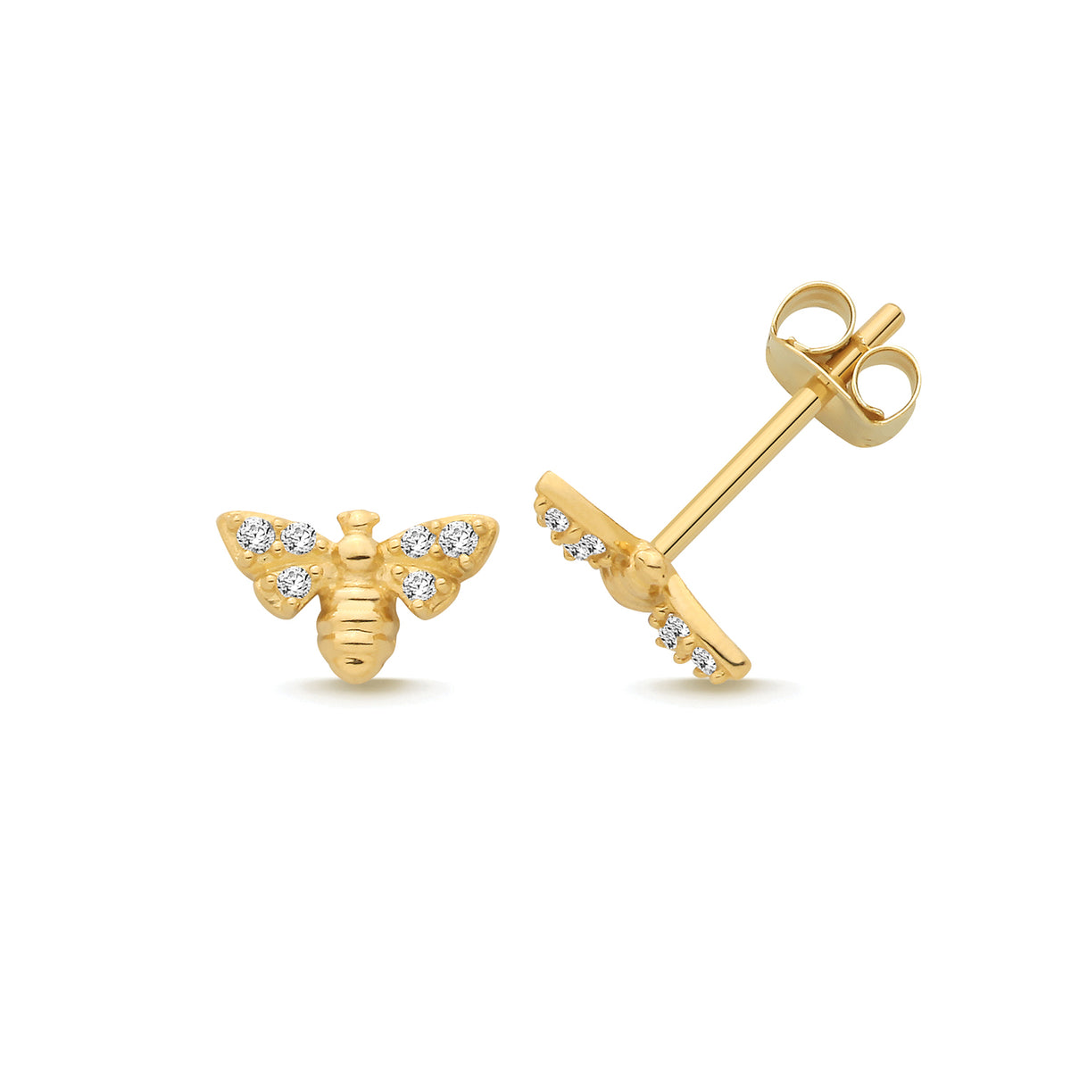 9ct Yellow Gold CZ Bee Stud Earrings - ES2215