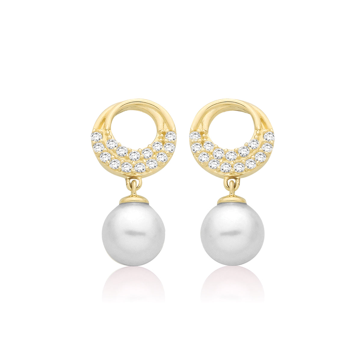 9ct Yellow Gold CZ Pearl Drop Stud Earrings - ES2218