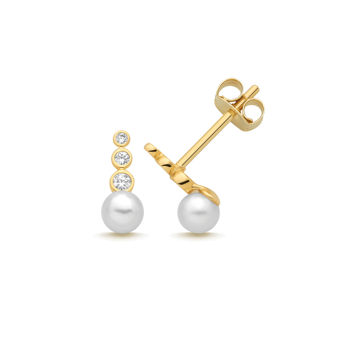 9ct Yellow Gold CZ Pearl Drop Stud Earrings - ES2219