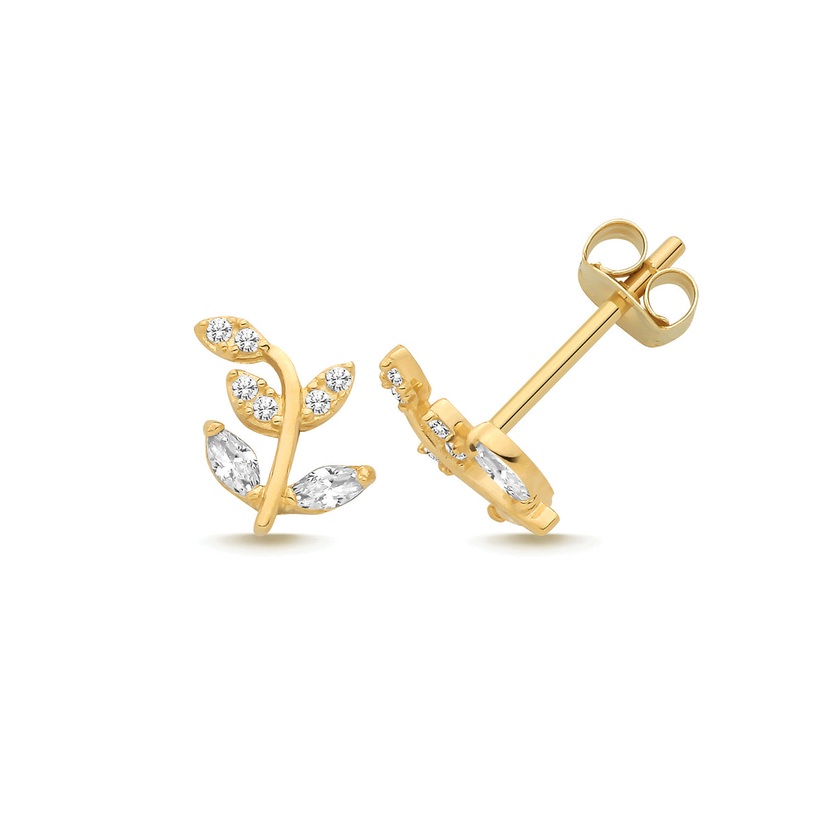 9ct Yellow Gold CZ Branch Stud Earrings - ES2224