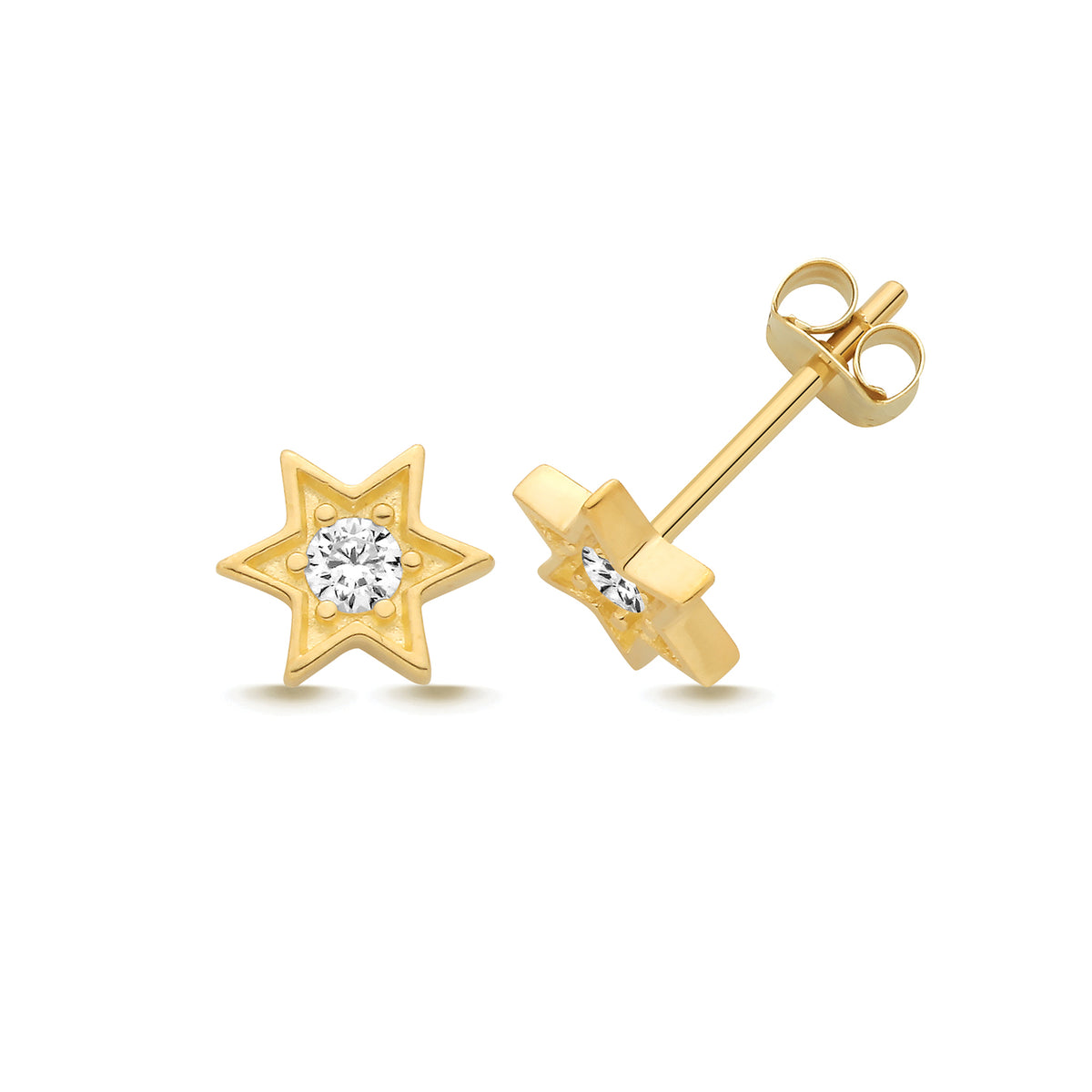 9ct Yellow Gold CZ Star Stud Earrings - ES2228