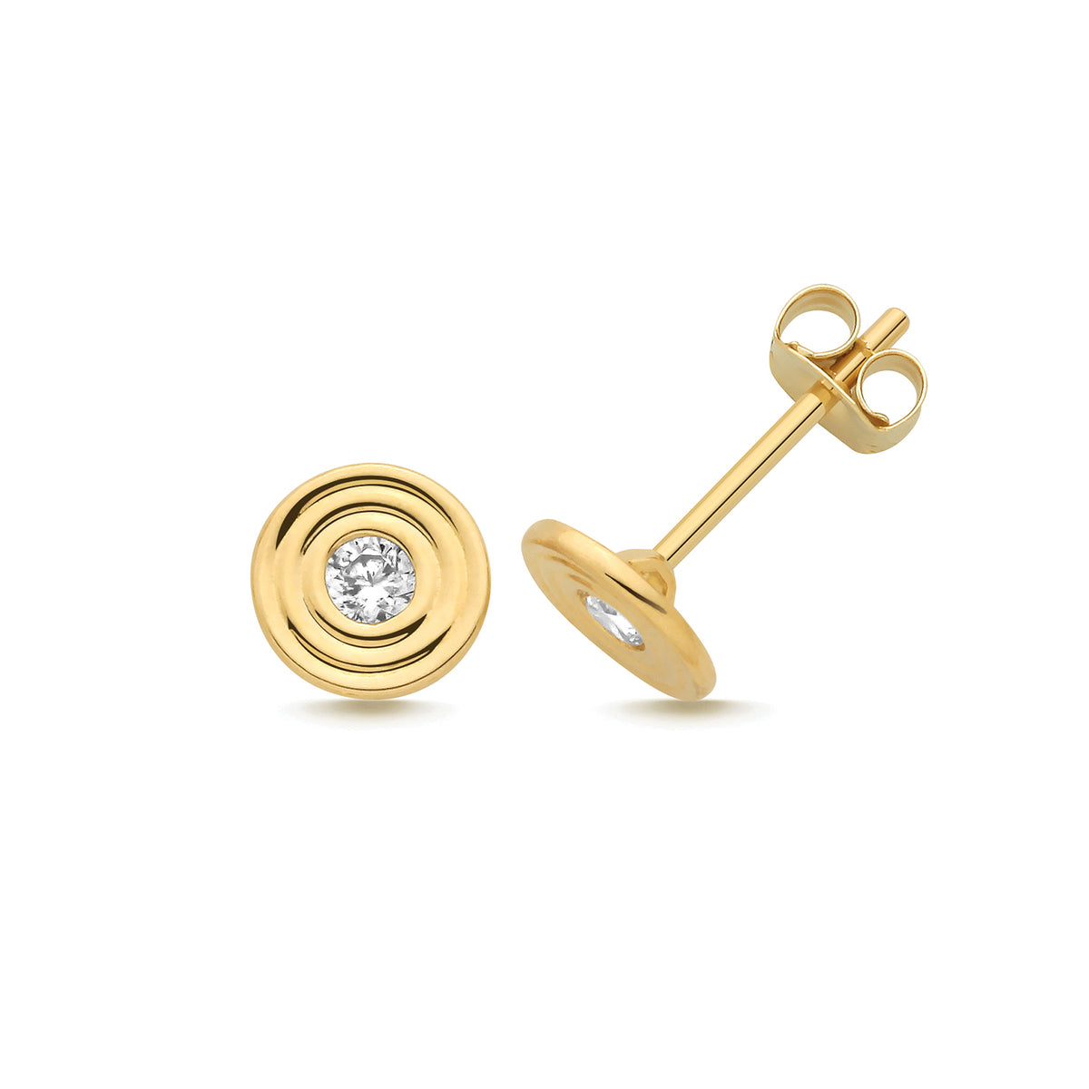 9ct Yellow Gold CZ Disc Stud Earrings - ES2229