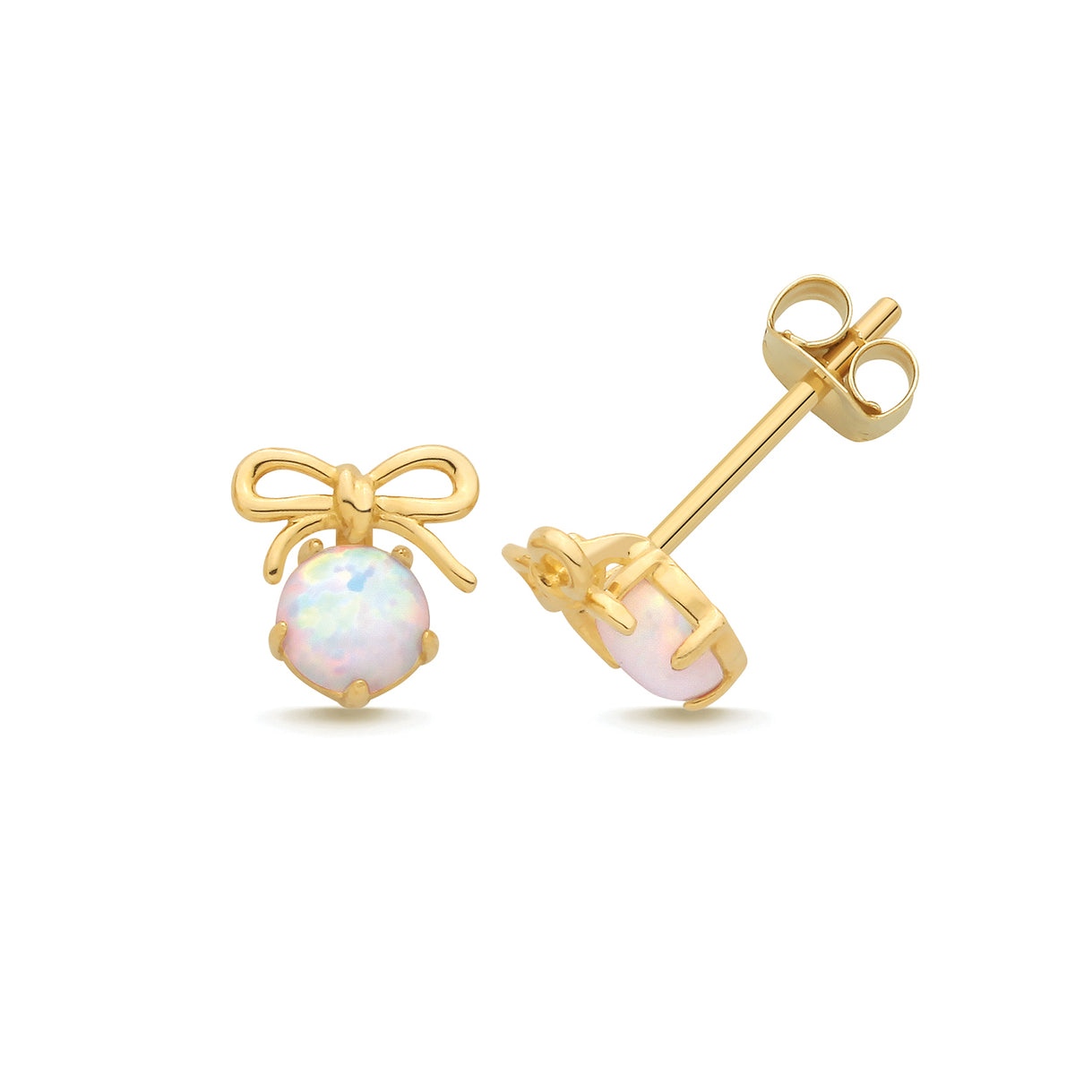 9ct Yellow Gold CZ Bow W/ Opal Stud Earrings - ES2232