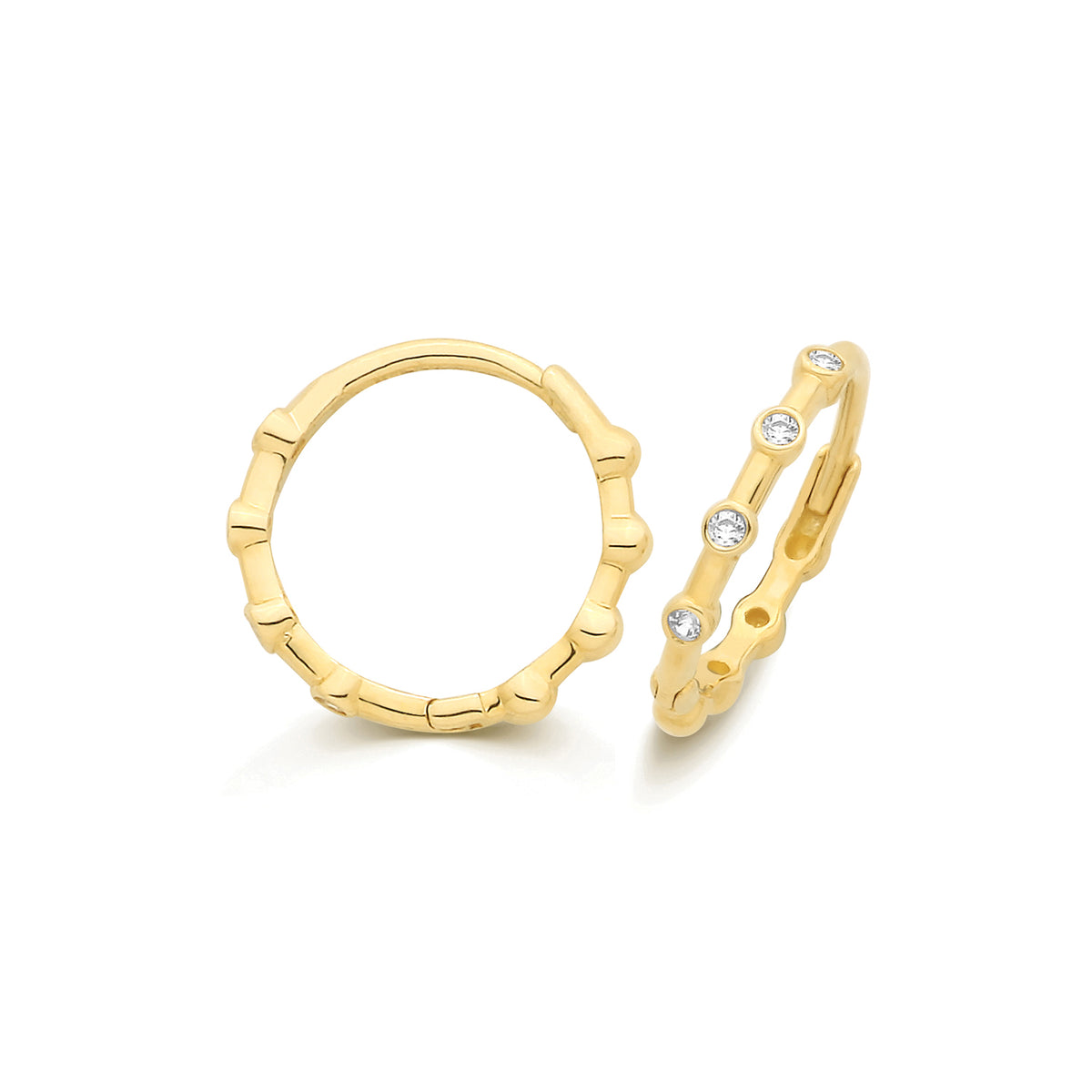 9ct Yellow Gold CZ Beaded Hinged Huggies Earrings - ES2244