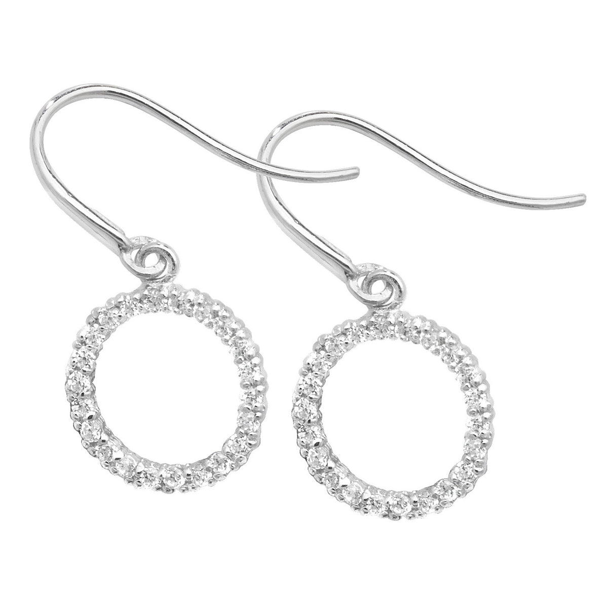 9ct White Gold CZ Circle Fish Hook Drops - ES449W