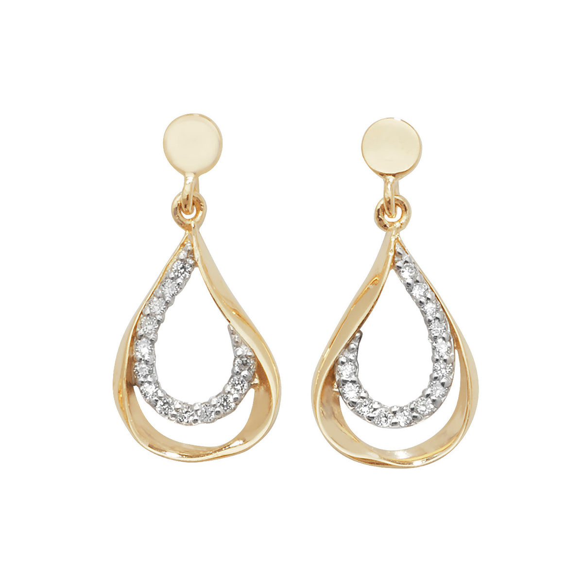 9ct Gold CZ Double Tear Drops - ES455