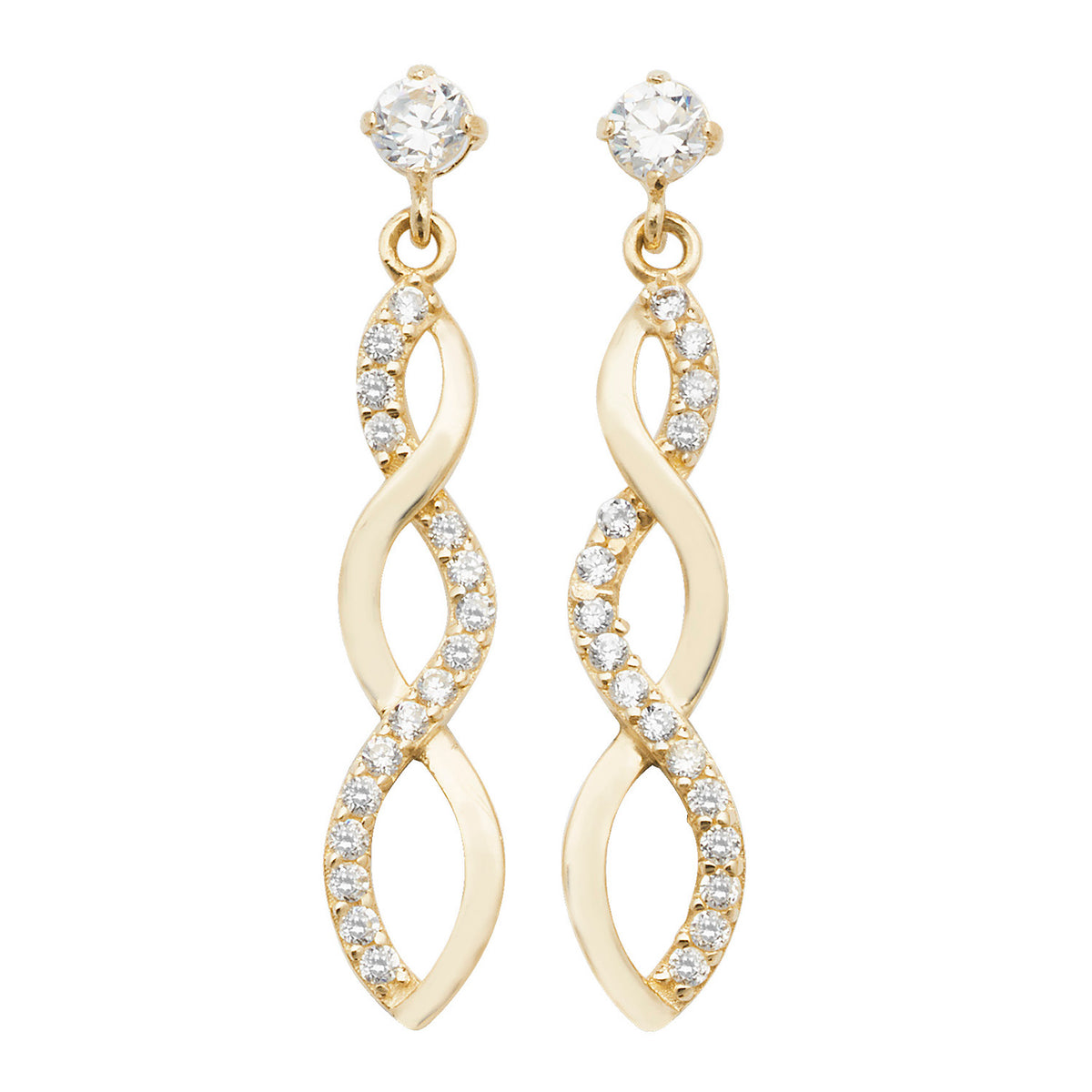 9ct Gold CZ Infinity Plaited Drops - ES536