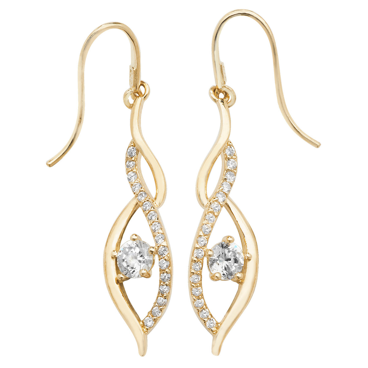 9ct Gold CZ Crossover Fish Hook Drops - ES537