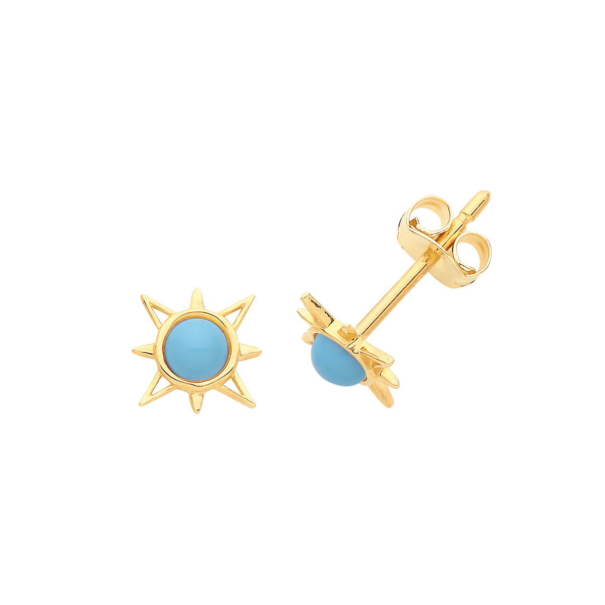 9ct Gold Turquoise Sun Studs - ES650T