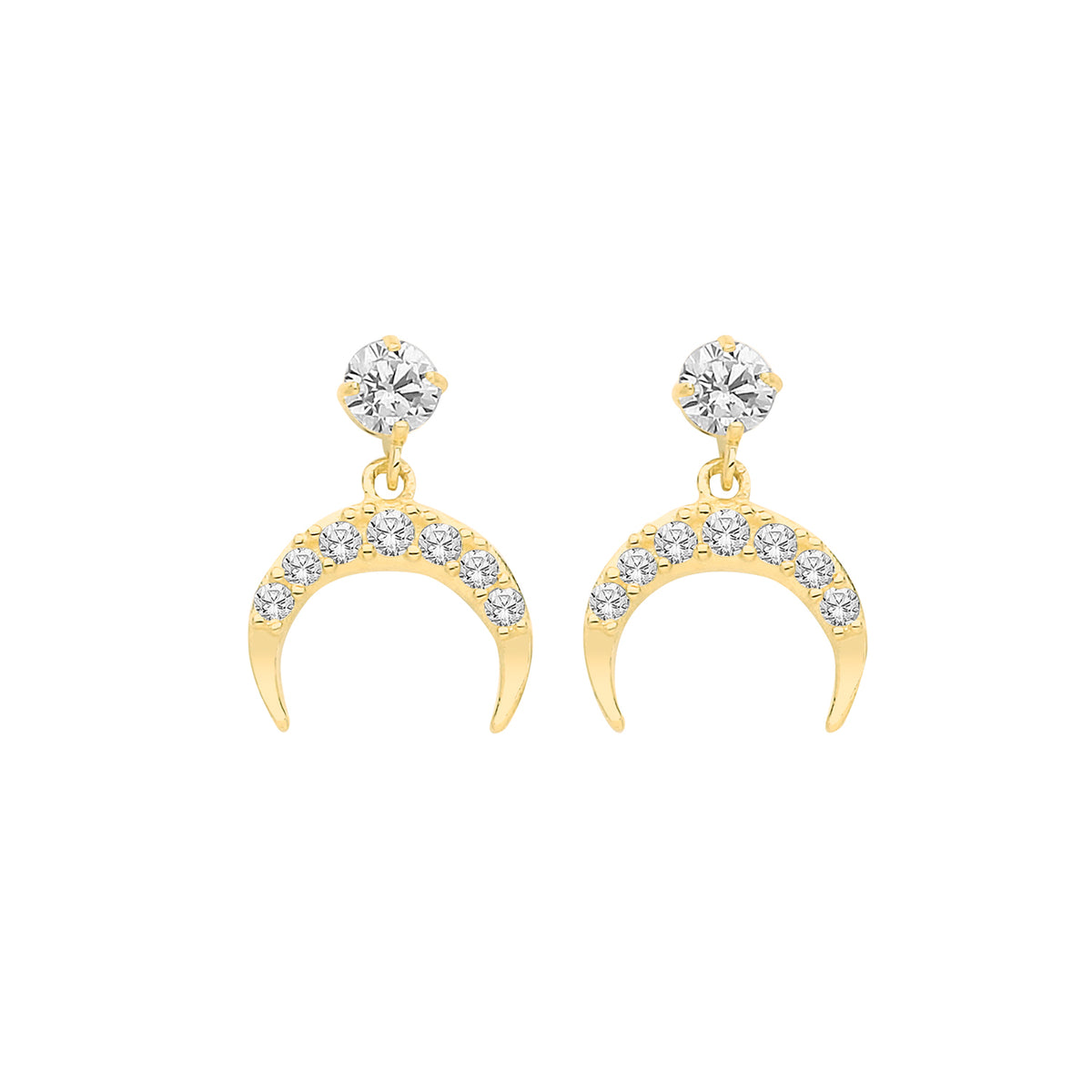 9ct Gold CZ Crescent Moon Drops - ES677