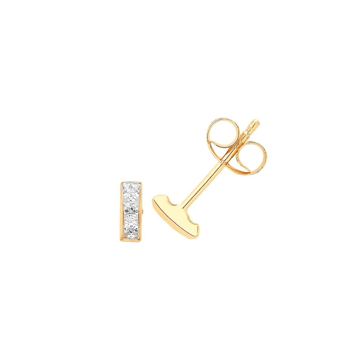 9ct Gold CZ Bar Studs - ES717