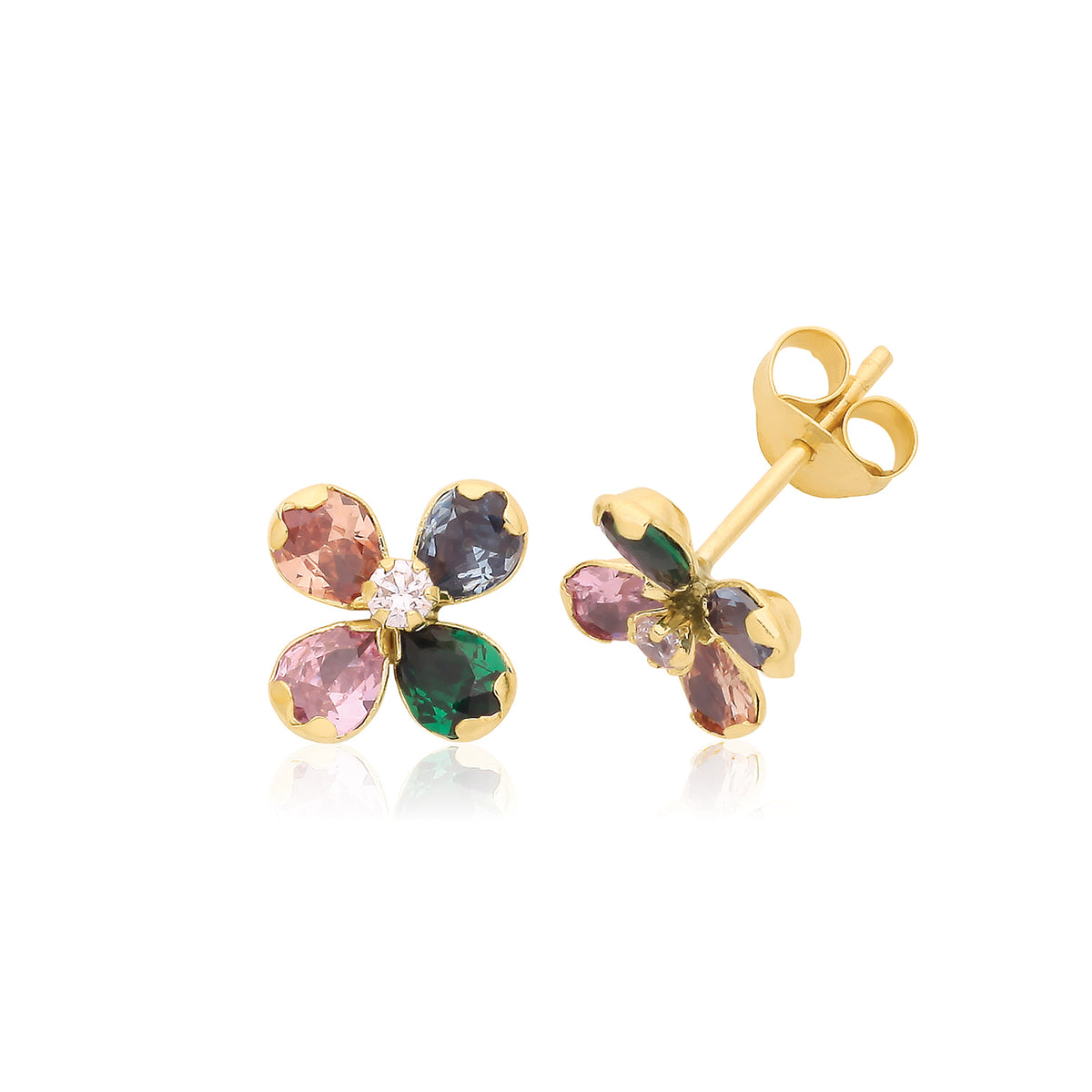 9ct Gold CZ Flower Studs - ES721