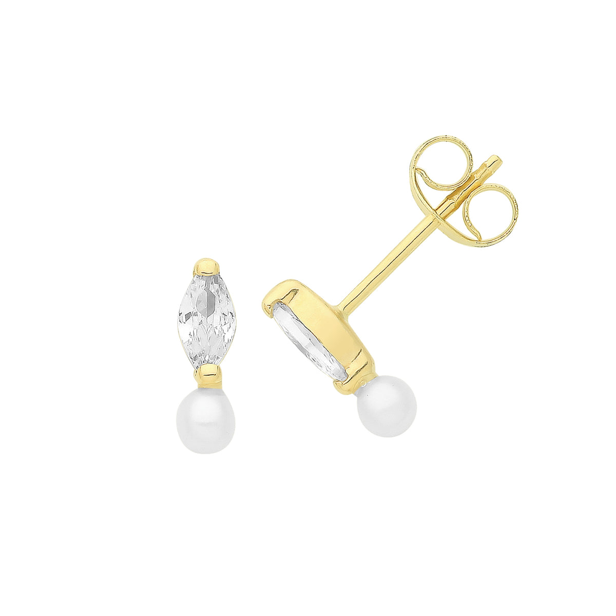 9ct Gold CZ And Pearl Studs - ES724