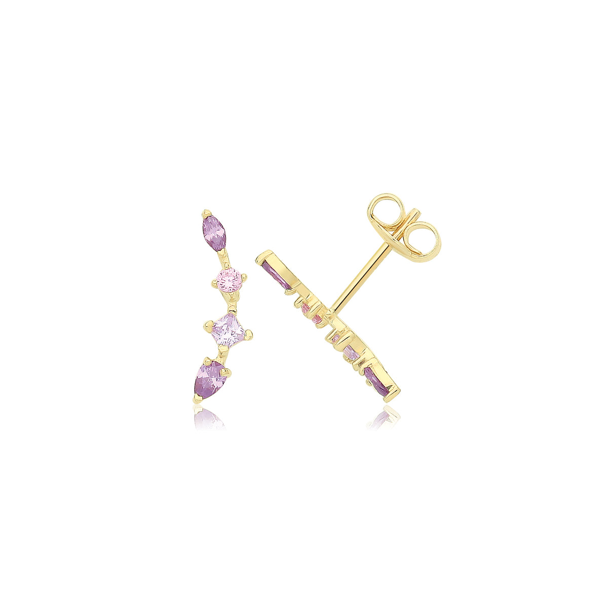 9ct Gold Graduated CZ Studs In Purple - ES740